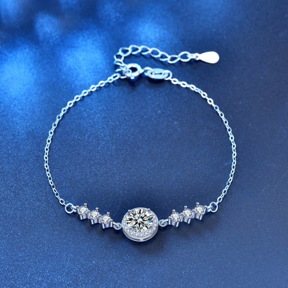 Certified 1ct. t.w. Moissanite Diamond Round Halo Bracelet NEW - Picture 4 of 11